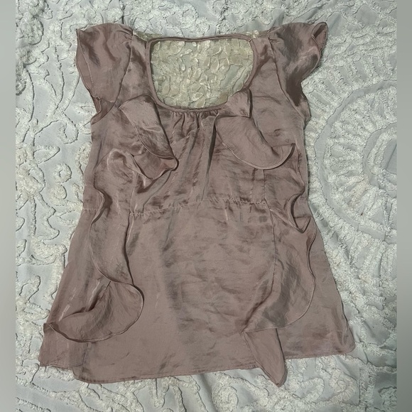 Ruffle Y2K babydoll Fairy lace blouse silk satin flowy top cap ethereal feminine - Picture 4 of 5